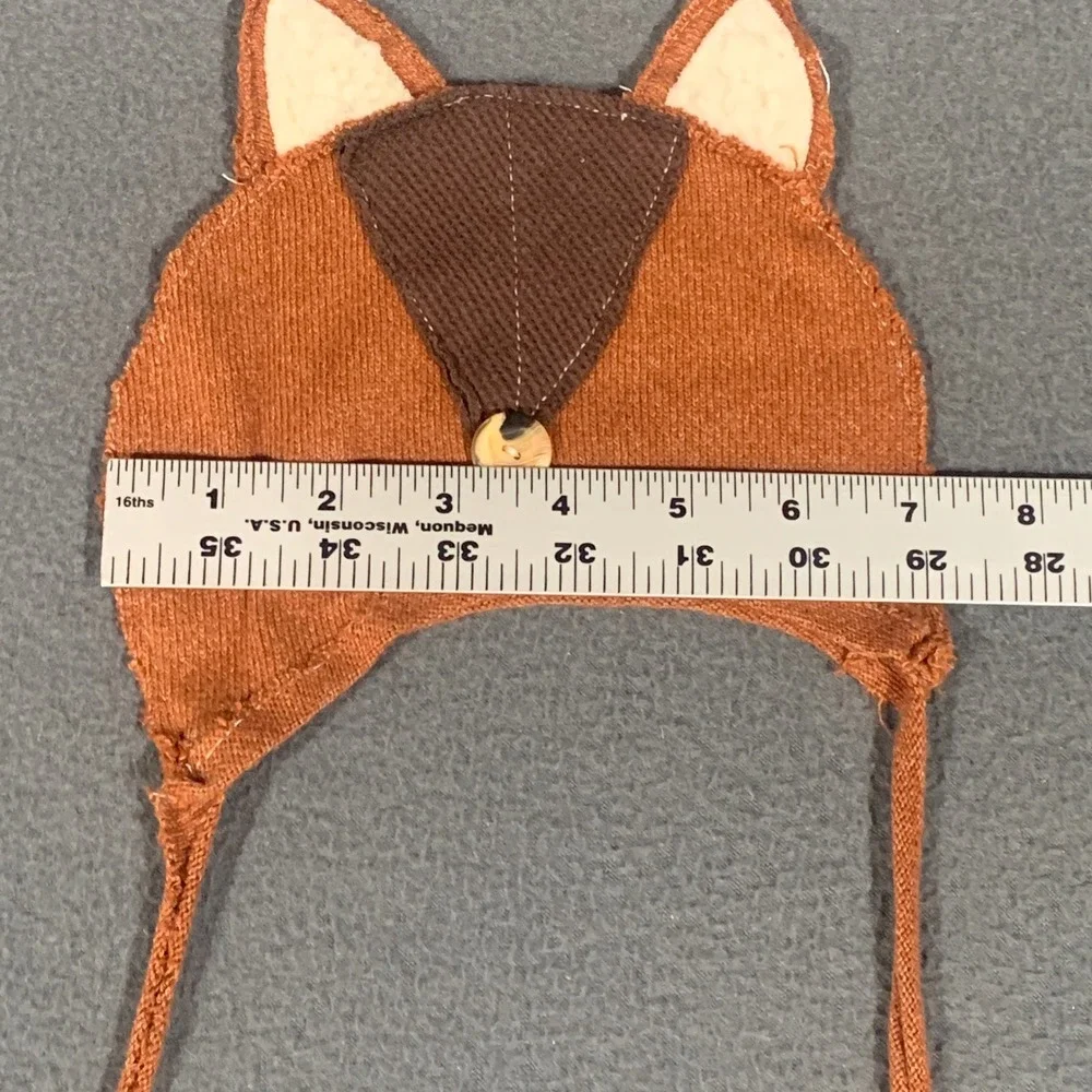 Vintage Knit Fox Winter Hat Baby 0-3 M Rust Orange Animal Ear Woodland Forest